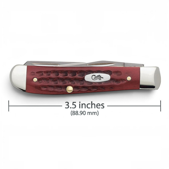 Razor Sharp AZ Case Pocket Worn Old Red Bone Mini Trapper knife with corn cob jigged handle and closed blades
