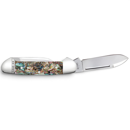 Razor Sharp AZ Case Smooth Abalone Baby Butterbean folding knife with iridescent handle and mirror-polished blades