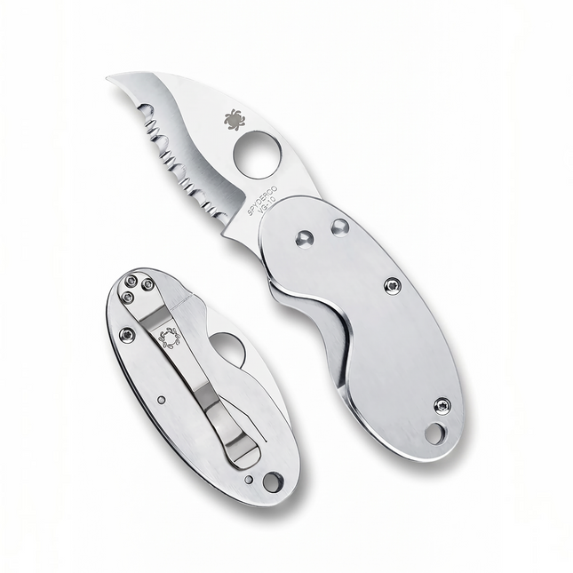 Razor Sharp AZ Cricket folding knife with stainless steel handle, VG-10 steel blade, and serrated SpyderEdge.