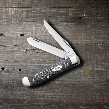 Razor Sharp AZ Case Pocket Worn Crandall Jig Gray Bone Mini Trapper knife with two mirror-polished carbon steel blades