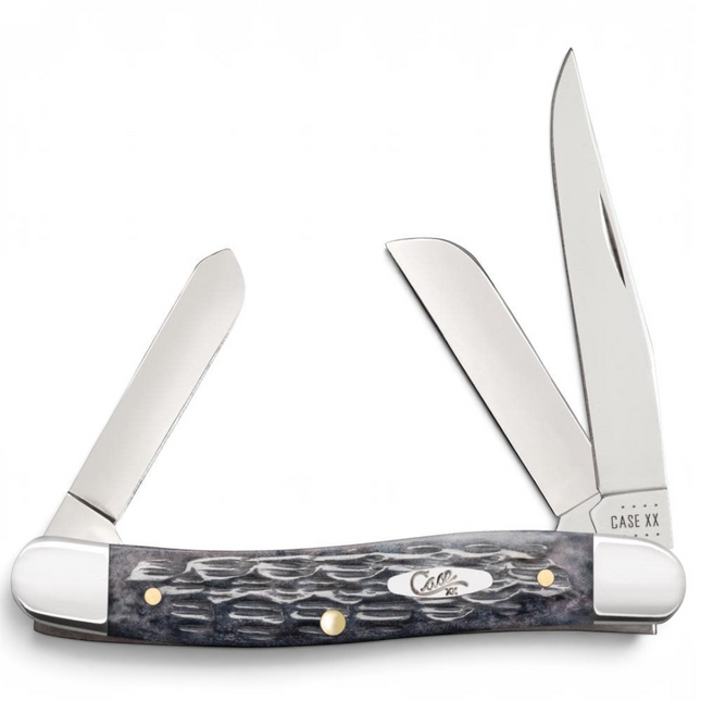 Razor Sharp AZ Case Pocket Worn Crandall Jig Gray Bone Medium Stockman knife with three mirror-polished steel blades