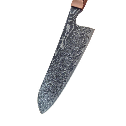 Damascus Steel 7.5” Santoku with shredded Carbon Fiber by Razor Sharp AZ