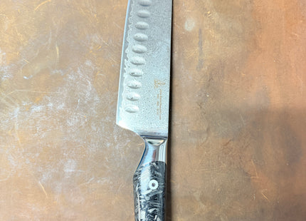 Damascus Steel 7.5” Santoku with shredded Carbon Fiber