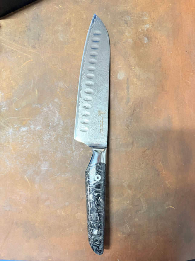 Damascus Steel 7.5” Santoku with Carbon infused