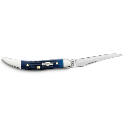 Razor Sharp AZ Case Small Texas Toothpick knife with a blue bone Rogers corn cob jigged handle and stainless steel blade
