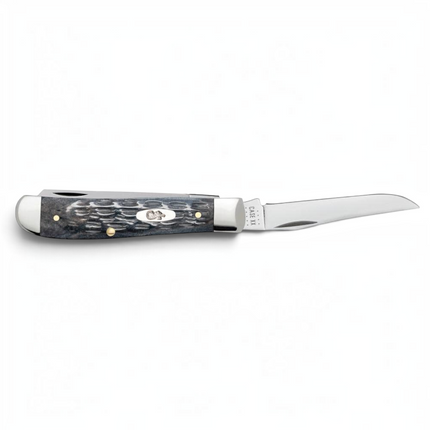 Razor Sharp AZ Case Pocket Worn Crandall Jig Gray Bone Mini Trapper knife with mirror-polished carbon steel blades.