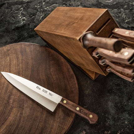 Case Household Cutlery 9-Piece Kitchen Knife Block Set with Solid Walnut Handles
