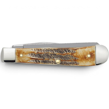 Razor Sharp AZ Case 6.5 BoneStag Trapper knife featuring a honey and amber jigged bone handle with polished bolsters.