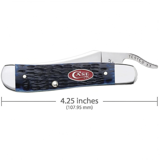 Razor Sharp AZ Case Rogers Jig Navy Blue Bone RussLock knife with a mirror-polished stainless steel clip blade.