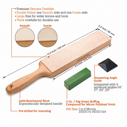 Sharpal Double-Sided Leather Strop Kit with Polishing Compound & Angle Guide