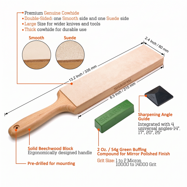 Sharpal Double-Sided Leather Strop Kit with Polishing Compound & Angle Guide