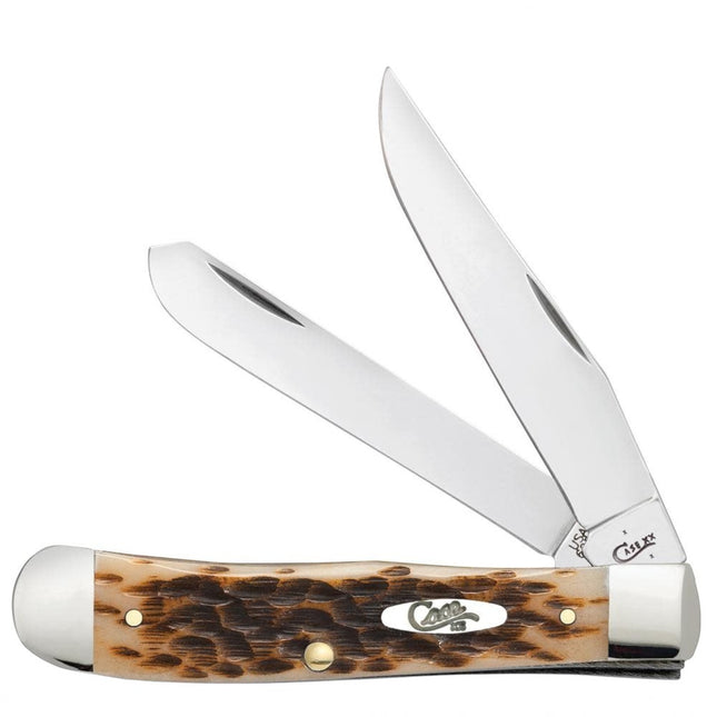 Case® Peach Seed Jig Amber Bone Trapper Pocket Knife with pocket Clip