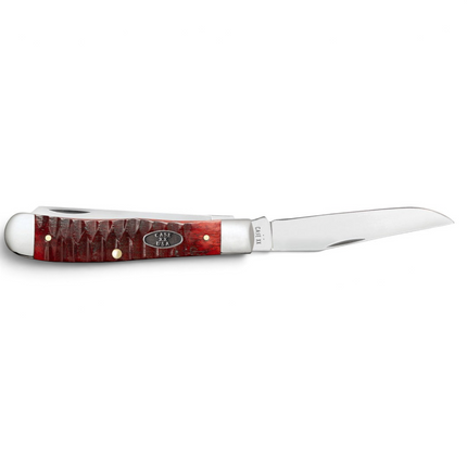 Razor Sharp AZ Case Gator Jigged Old Red Bone Trapper knife with a mirror-polished stainless steel clip blade.