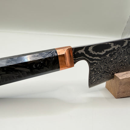 Bunka Kitchen Knife 5.5” with Shredded Carbon infused handle and brass bolster by Razor Sharp AZ