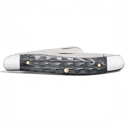Razor Sharp AZ Case Medium Stockman knife with a gray bone handle featuring Crandall jigging and polished steel blades