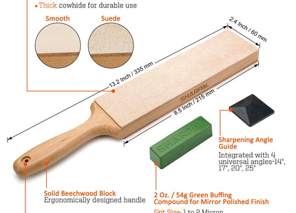 Sharpal Double-Sided Leather Strop Kit with Polishing Compound & Angle Guide by Sharpal
