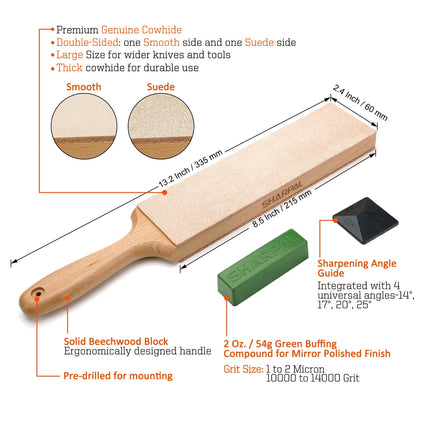 Sharpal Double-Sided Leather Strop Kit with Polishing Compound & Angle Guide by Sharpal