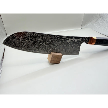 Damascus Steel 7.5” Santoku with shredded Carbon Fiber Handles by Razor Sharp AZ