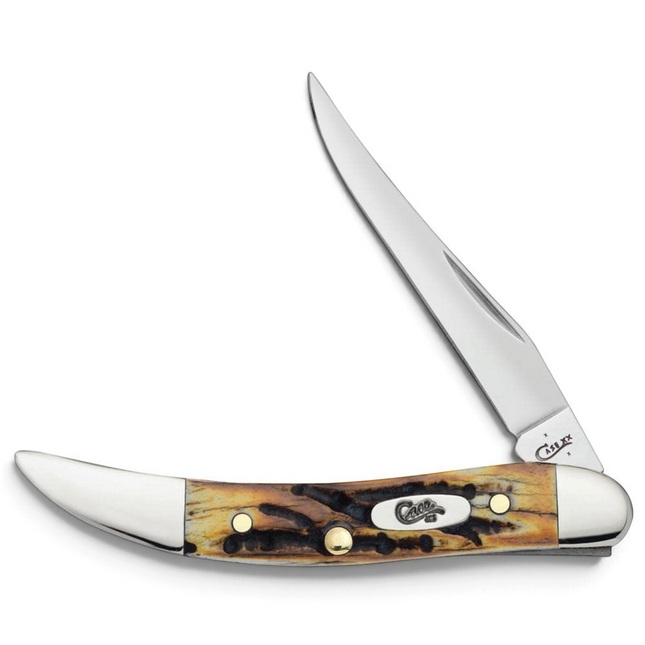 Razor Sharp AZ Case Genuine Stag Small Texas Toothpick knife with a mirror-polished Tru-Sharp stainless steel blade.