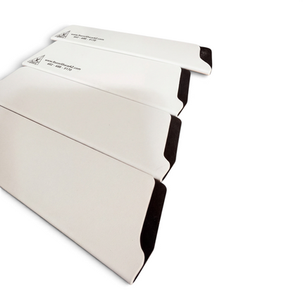 Razor Sharp AZ four-piece set of white rigid ABS knife edge guards with soft velvet-lined interiors for safe storage