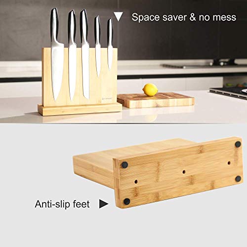 KITCHENDAO Luxury Acacia Magnetic Knife Block Holder with Enhanced Magnets