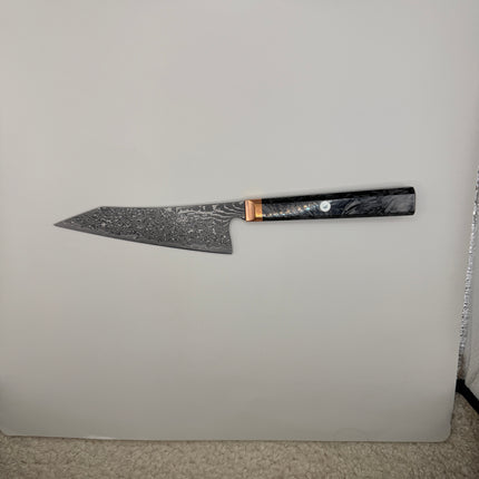 Bunka Kitchen Knife 5.5” with Shredded Carbon infused handle and brass bolster by Razor Sharp AZ