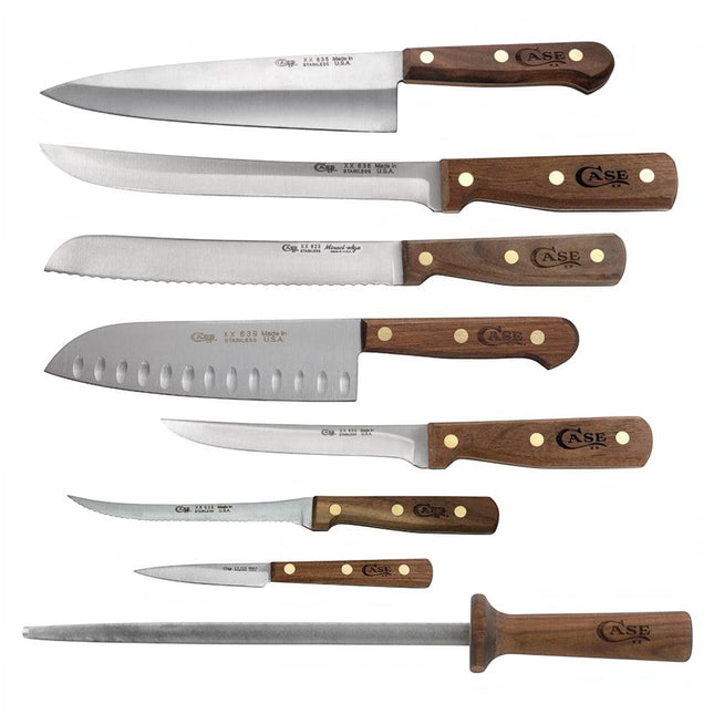 Case Household Cutlery 9-Piece Kitchen Knife Block Set with Solid Walnut Handles