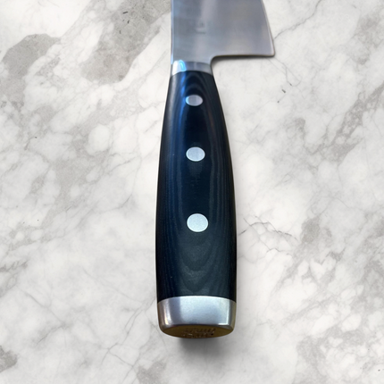 Razor Sharp AZ Perfect Edge Cutlery Dragon Classic chef knife featuring a black Micarta full-tang handle