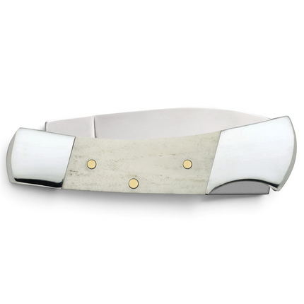 Razor Sharp AZ Case smooth natural bone handle lockback knife with brass bomb shield and mirror-polished steel blade