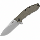 Razor Sharp AZ Zero Tolerance 0562MIC pocket knife with a green canvas Micarta handle and stonewashed MagnaCut blade.