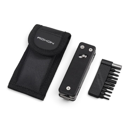 Razor Sharp AZ ROXON KS2 Elite multi-tool in black with a nylon sheath and an extended screwdriver bit set.