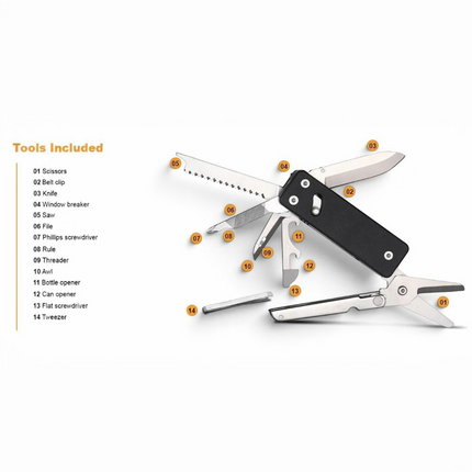 Razor Sharp AZ ROXON KS2 Elite multi-tool with 14 unfolded stainless steel implements and black G10 handle