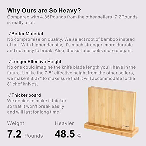 KITCHENDAO Luxury Acacia Magnetic Knife Block Holder with Enhanced Magnets