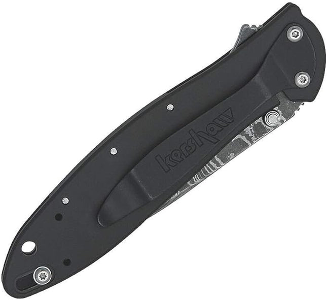 Kershaw Leek Damascus Black Pocket Knife by Kershaw