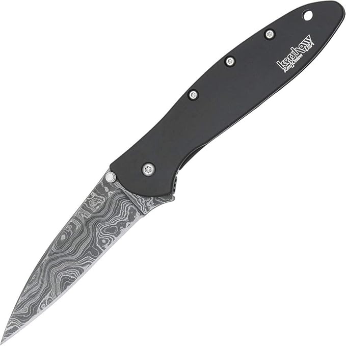 Kershaw Leek Damascus Black Knife | Sharp Damascus Blade