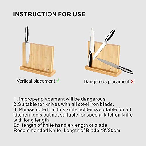 KITCHENDAO Luxury Acacia Magnetic Knife Block Holder with Enhanced Magnets