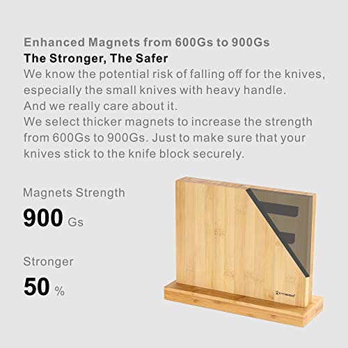 KITCHENDAO Luxury Acacia Magnetic Knife Block Holder with Enhanced Magnets