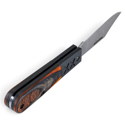 Razor Sharp AZ Case XX Crossroads XR Barlow knife with Ember Glow wood handle, black G10 bolsters, and S35VN blade.