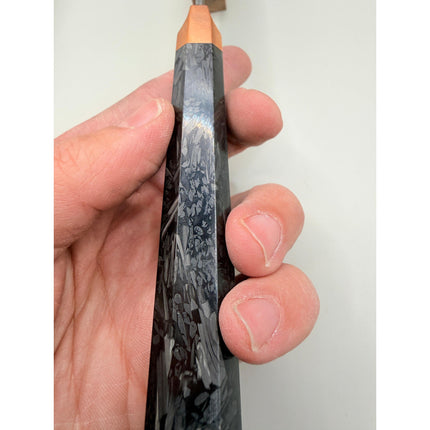 Damascus Steel 7.5” Santoku with shredded Carbon Fiber Handles by Razor Sharp AZ