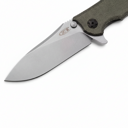 Razor Sharp AZ Zero Tolerance 0562MIC pocket knife featuring a stonewashed CPM MagnaCut blade and green Micarta scale