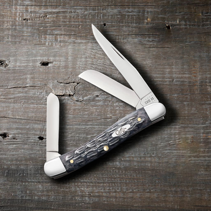 Razor Sharp AZ Case Pocket Worn Crandall Jig Gray Bone Medium Stockman knife with three polished steel blades