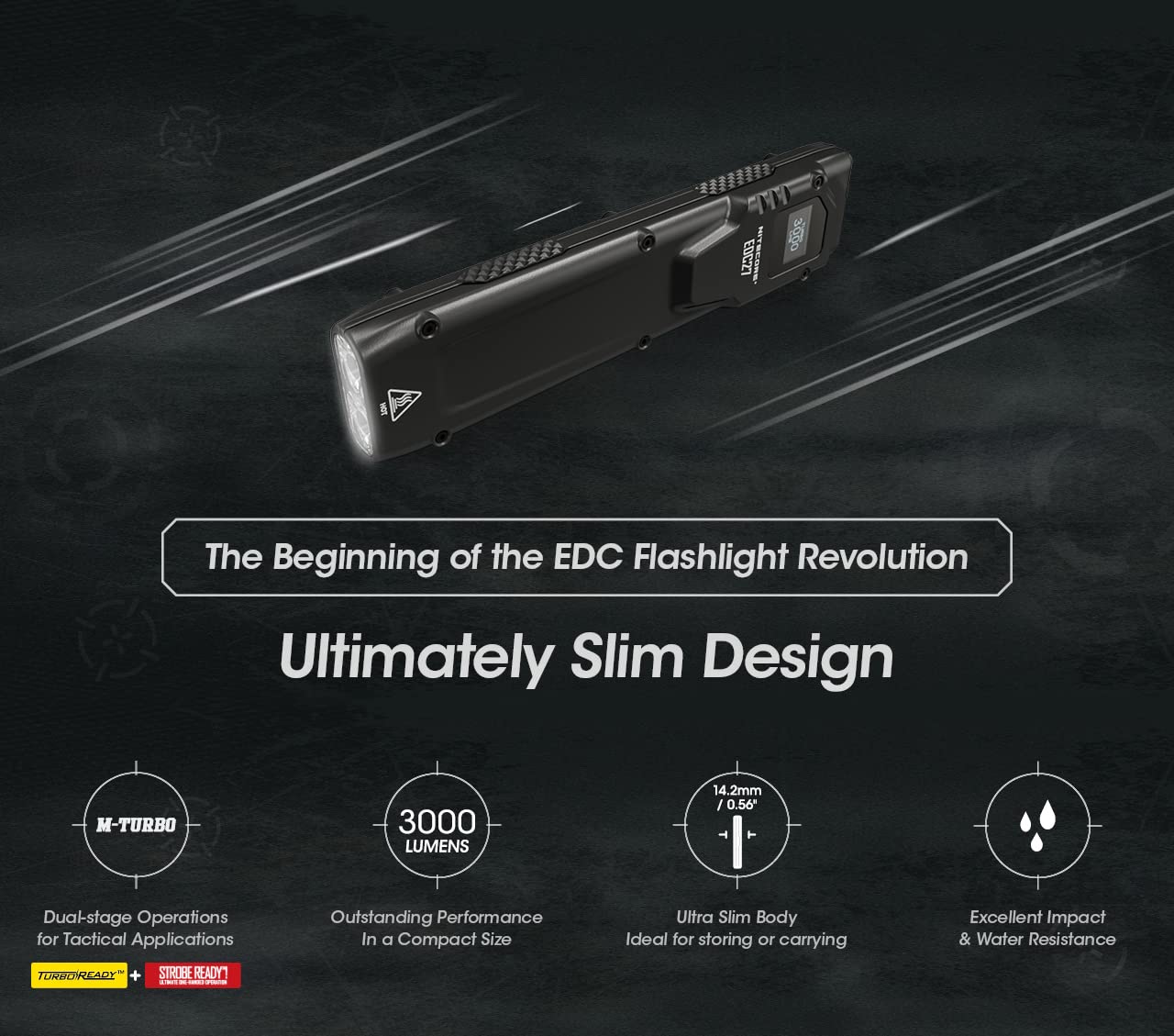 Nitecore EDC27 3000 Lumen Flashlight | USB Rechargeable & Slim