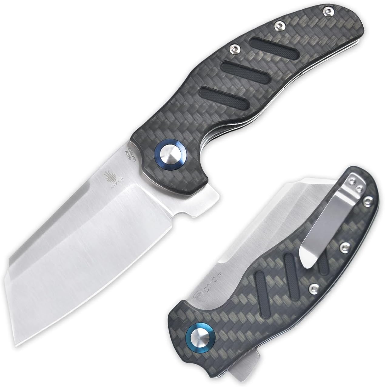 Kizer C01c (XL) Sheepdog Pocket Knife, 154CM Sheepsfoot Blade Folding Knife with G10 Carbon Fiber Handle, Camping Knife with Clip for Men Women, EDC Hunting Knife, V5488C3