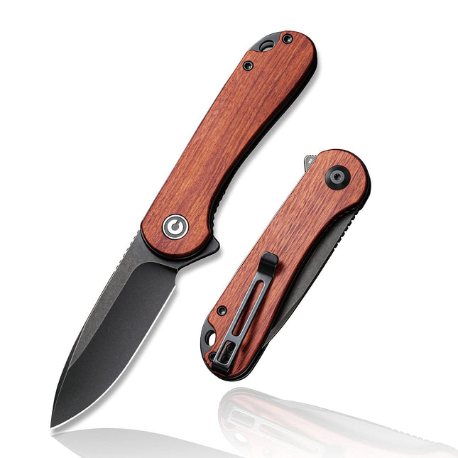 CIVIVI Elementum Pocket Knife, Folding Knife for EDC with 2.96" D2 Black Stonewashed Blade Cuibourtia Wood Handle by Civivi