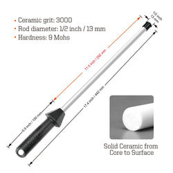 Total L.17.5-Inch/Rod L.12-Inch 3000-Grit Ceramic Sharpening Steel with Built-In Angle Guides