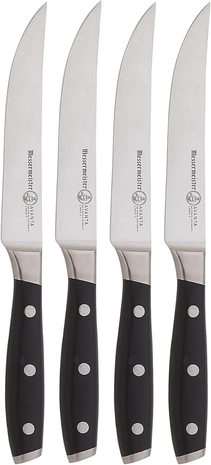 Messermeister Avanta 5” Fine Edge Steak Knife Set - German X50 Stainless Steel - Rust Resistant & Easy to Maintain - Includes 4 Steak Knives