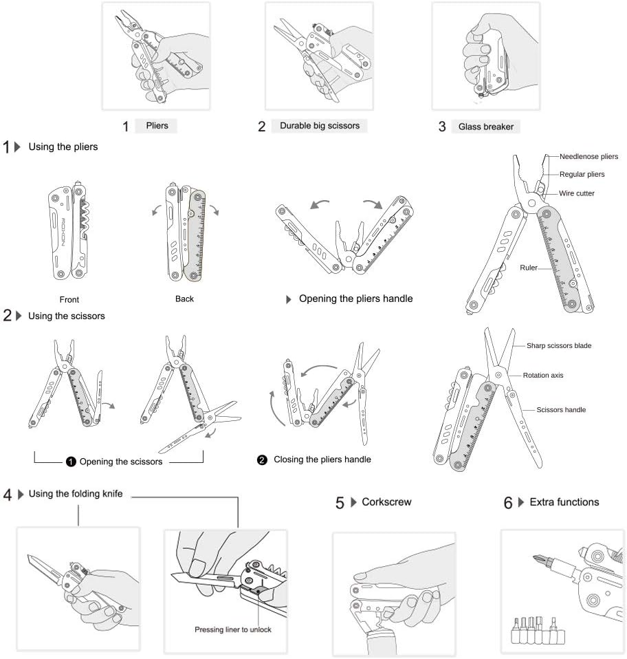 ROXON S801S STORM 19 in 1 multitool pliers EDC for Camping, Outdoor with Lockable Saw Blade with Nylon Case (S801S)