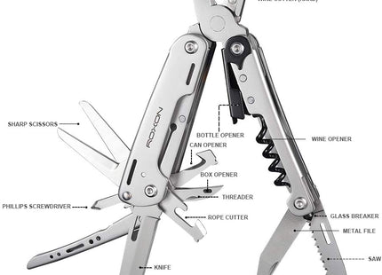 ROXON S801S STORM 19 in 1 multitool pliers EDC for Camping, Outdoor with Lockable Saw Blade with Nylon Case (S801S) by Roxon