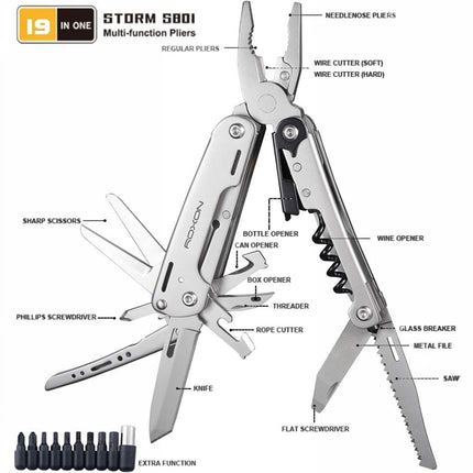 ROXON S801S STORM 19 in 1 multitool pliers EDC for Camping, Outdoor with Lockable Saw Blade with Nylon Case (S801S) by Roxon