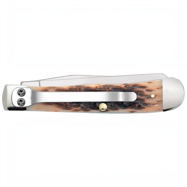 Case® Peach Seed Jig Amber Bone Trapper Pocket Knife with Pocket Clip